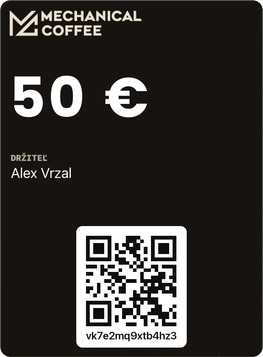 Darčeková karta Mechanical Coffee v hodnote 50 €