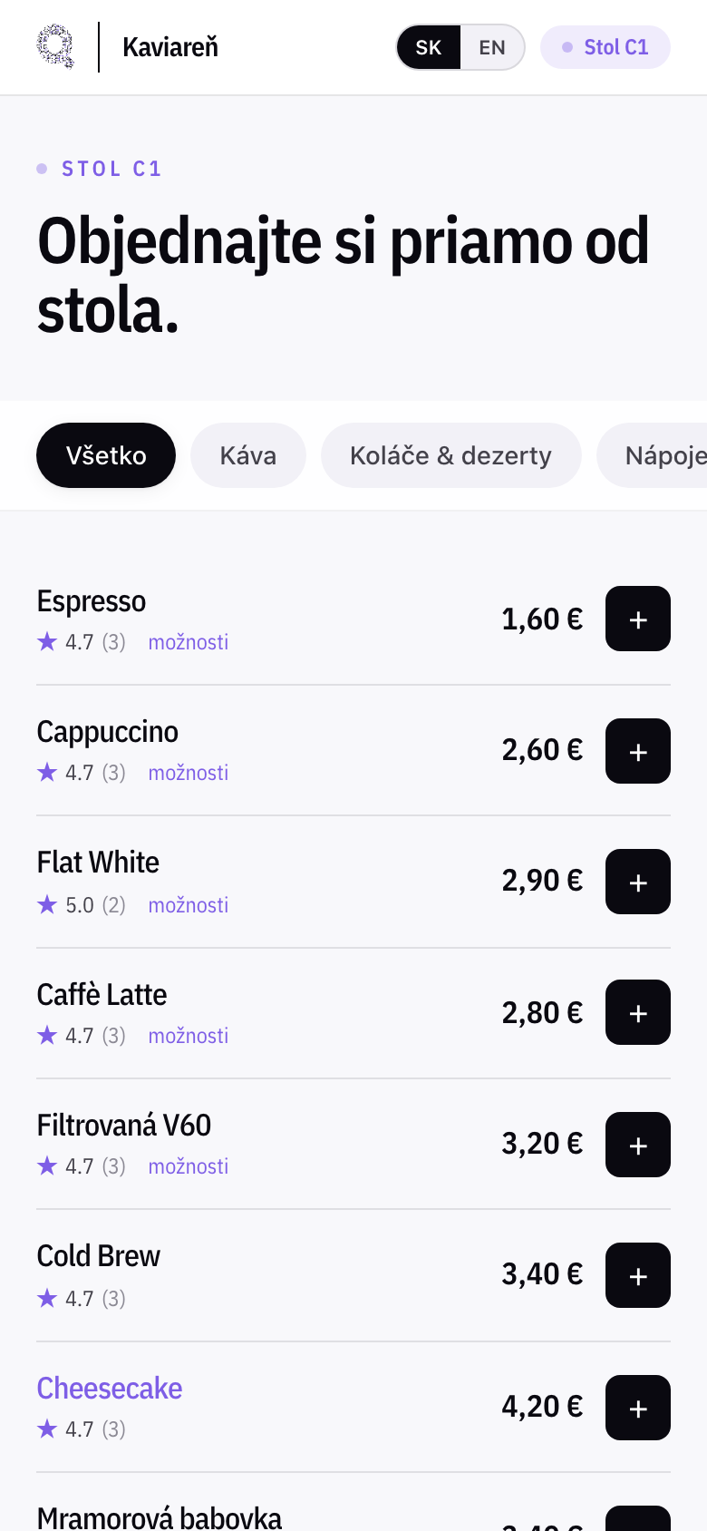 Zákaznícke menu Qivelo na mobile