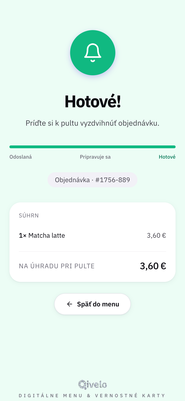 Stav objednávky v mobile hosťa